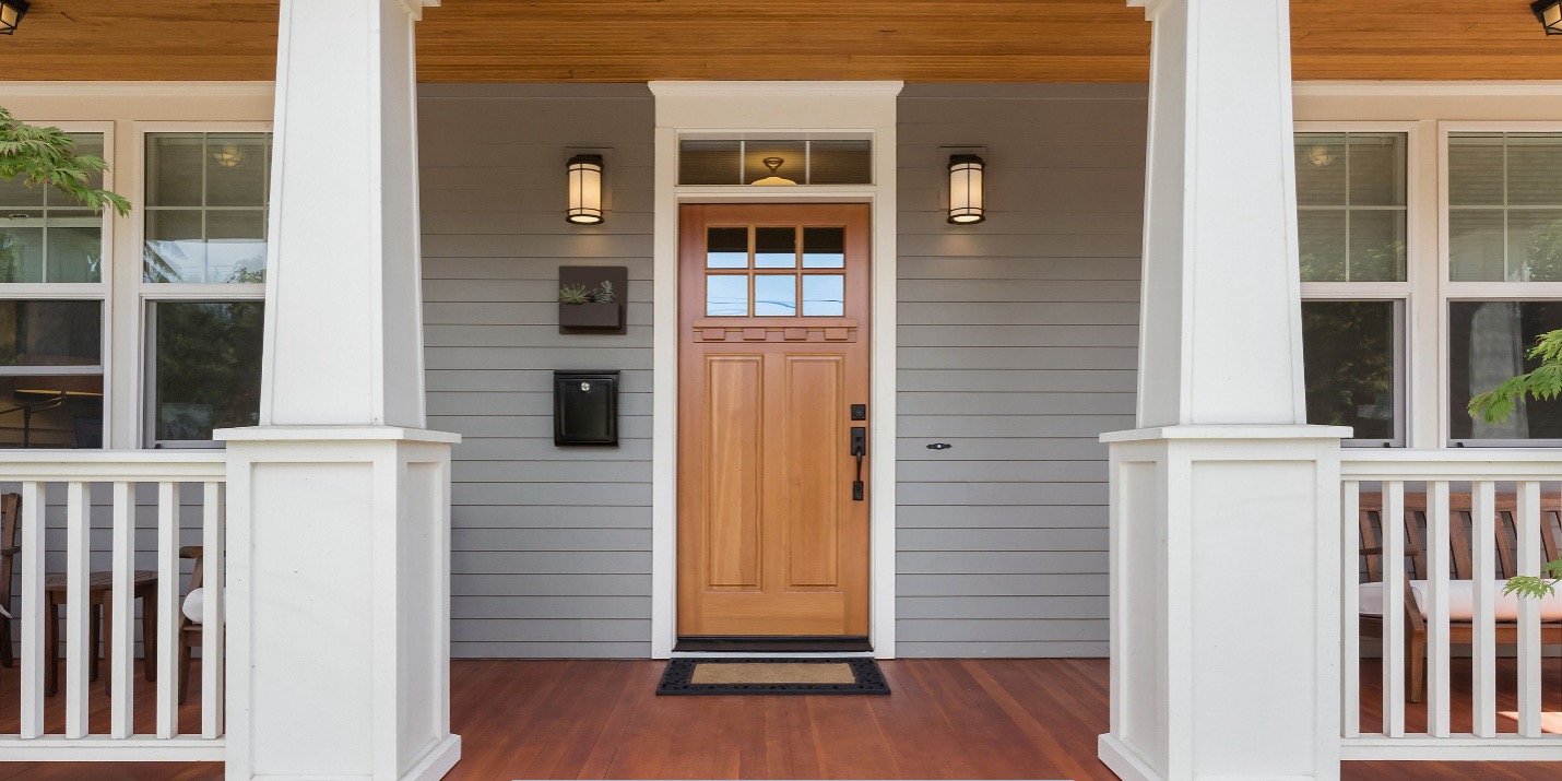 Front entryway with stylish replacement door and surrounding windows in Mesa AZ designed to improve curb appeal and home performance.